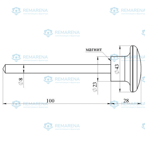 Фиксатор штыревой D8x100 с магнитом (фото 1)