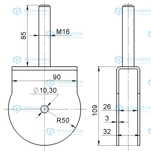 Кронштейн со шпилькой М16 (фото 1)